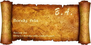 Bondy Ada névjegykártya